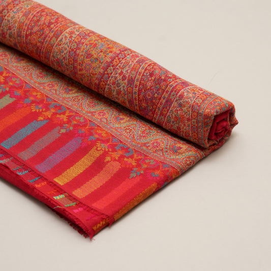Red Paisley 4 Side Border Shawl