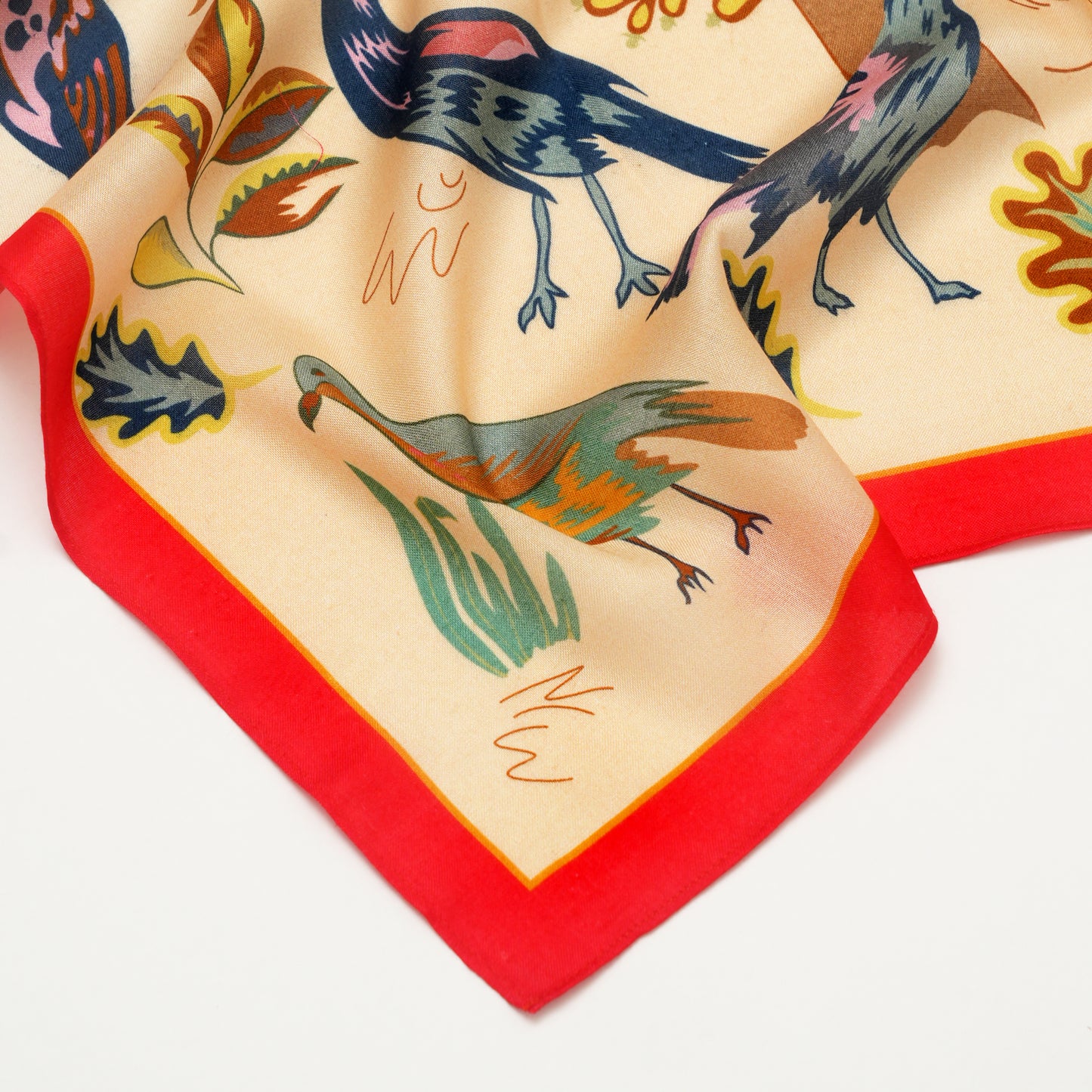Bird Song Red Mulberry Silk Scarf