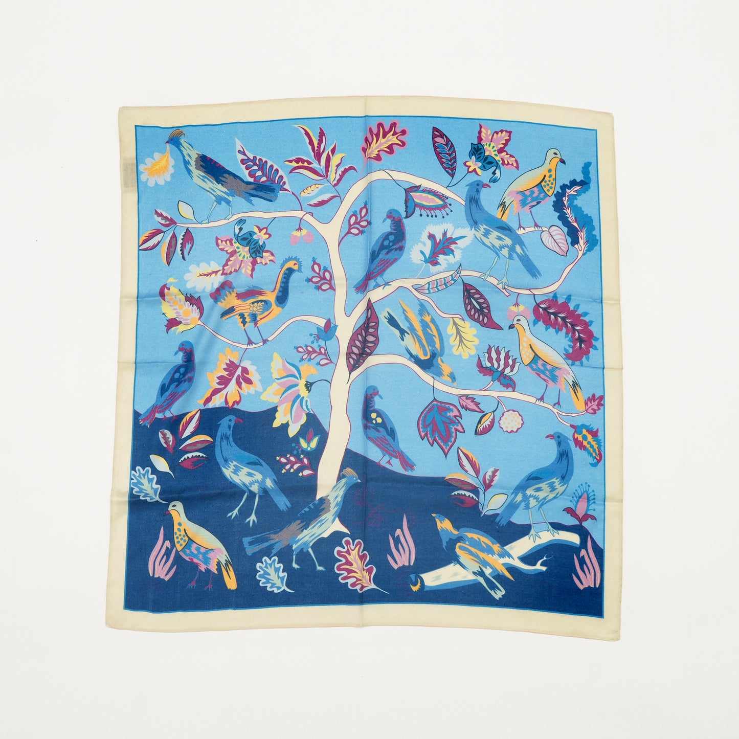 Bird Song Blue Mulberry Silk Scarf