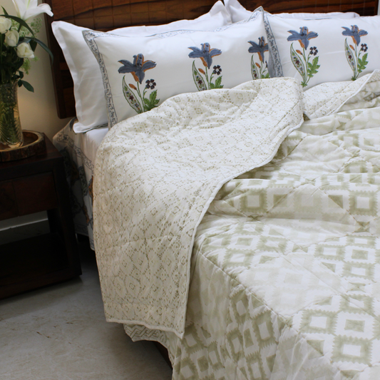 Organic Cotton, Traditionally Carded and Fluffed,Handblock Print , reversible, Handmade, Jaipuri razai, Skin Friendly