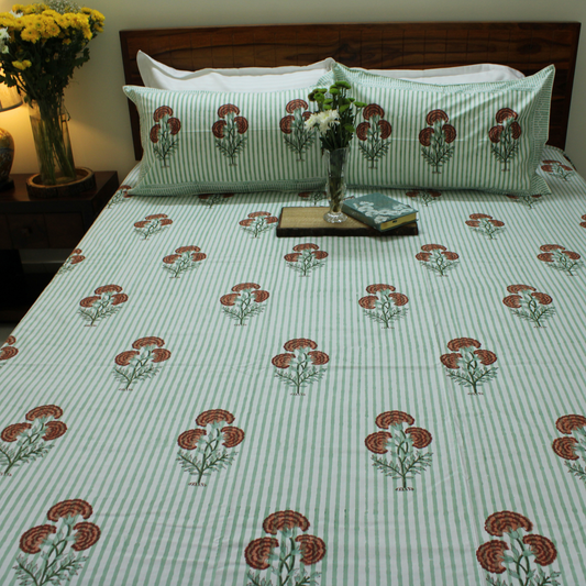Anandbagh Handblock Handblock Bedsheet-Stripes