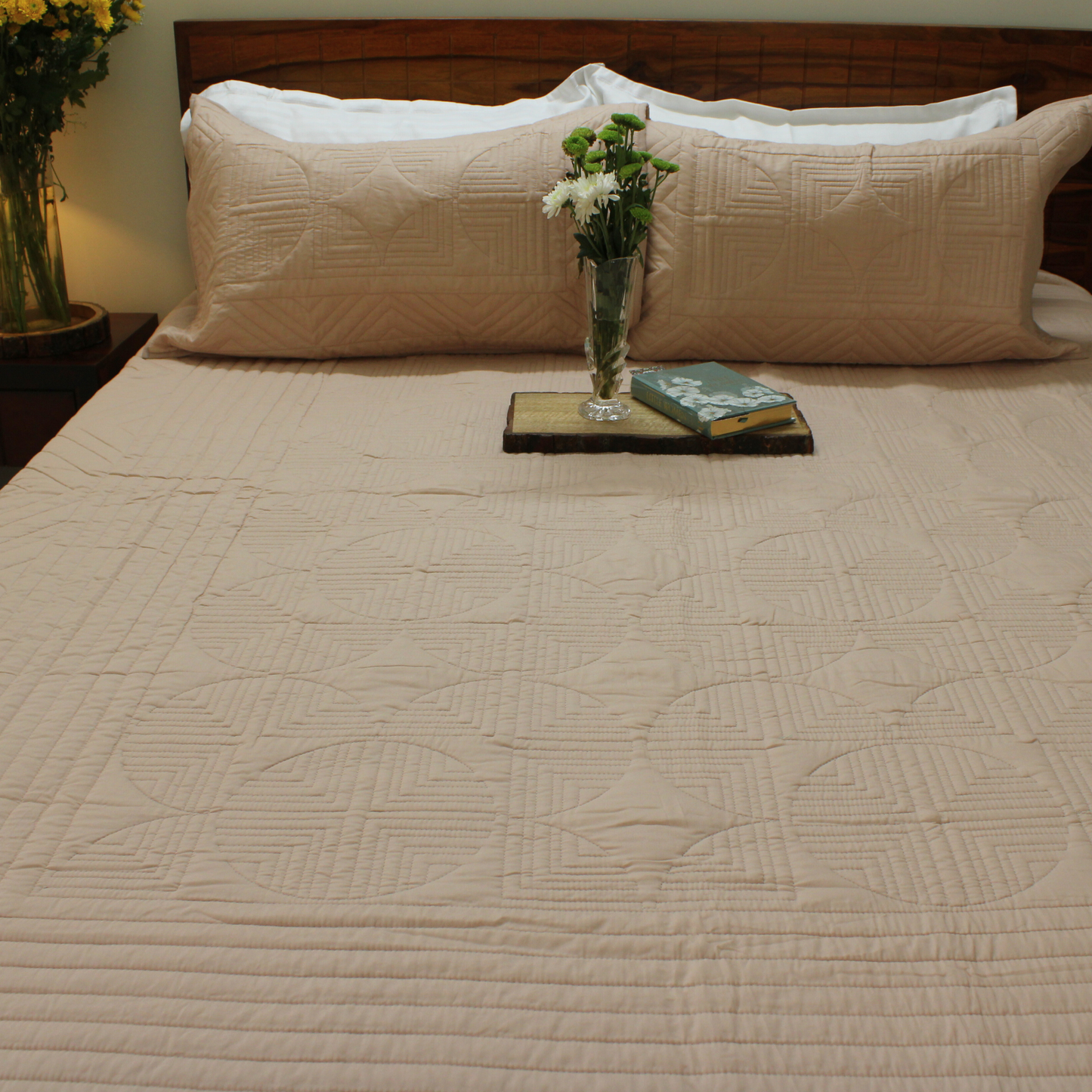 Serene Stitch Quilted Bedcover – Peach Mist