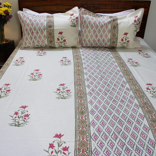 Anand Bagh Lotus Garden Handblock Bedcover