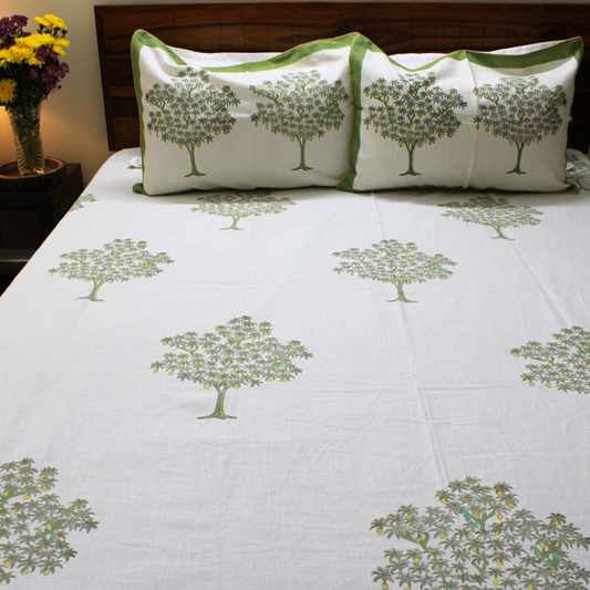 Anand Bagh Lotus Garden Handblock Bedcover