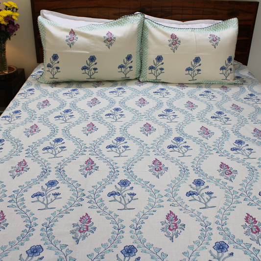 Anand Bagh Lotus Garden Handblock Bedcover