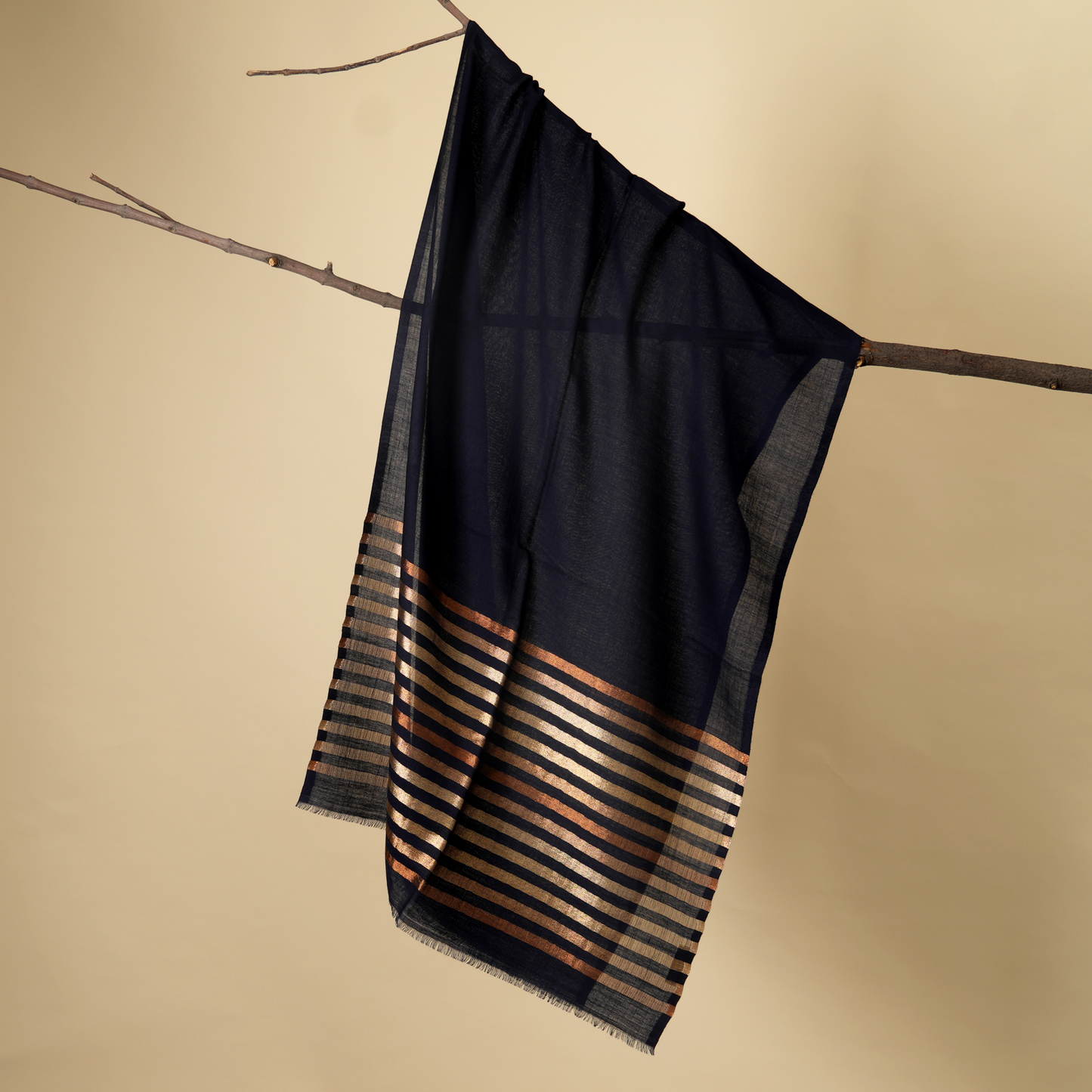 Winter Glow Wool Zari Stole-Navy Blue