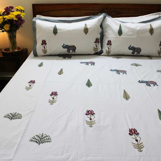 Colours Of The Garden: Handblock Bedsheet
