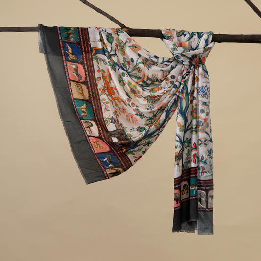 Tales Of The Wild-Bamboo Modal Stole (White)