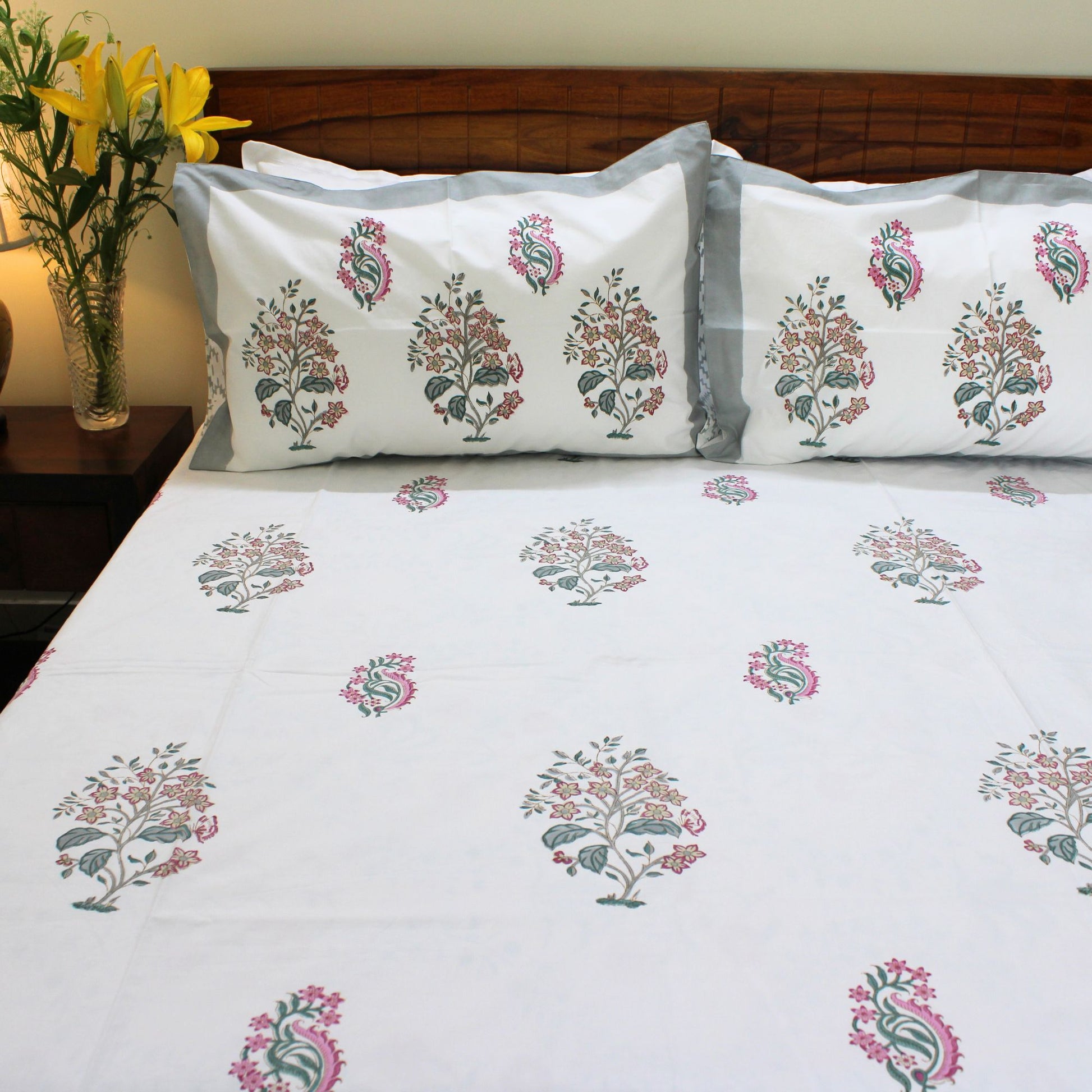 100% Cotton, handblock-printed, vibrant design, serene comfort, fresh and colourful