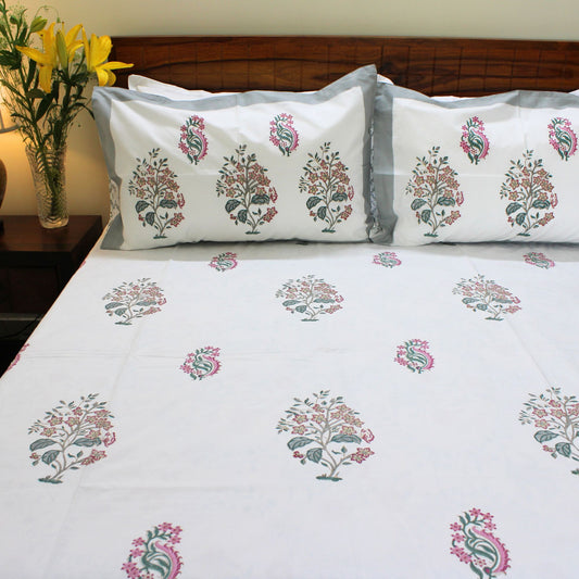 100% Cotton, handblock-printed, vibrant design, serene comfort, fresh and colourful