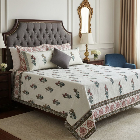 Anand Bagh Jaquard Handblock Bedcover