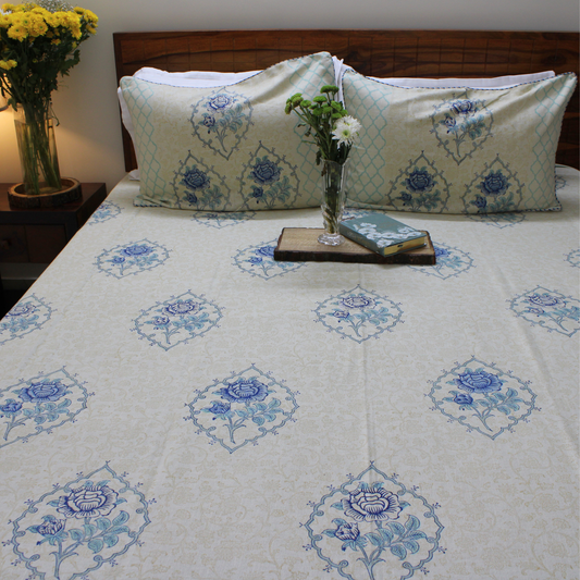 Anand Bagh Lotus Garden Handblock Bedcover
