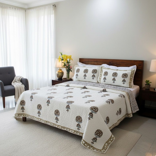 Anand Bagh-Handblock Quilted Bedcover